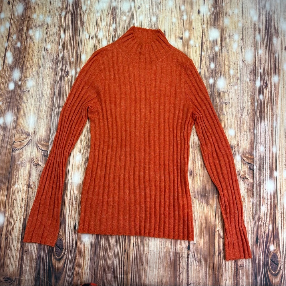 Madewell Harry Sweater Women's Alpaca Blend Sheer Ribbed Mock Neck Orange Medium